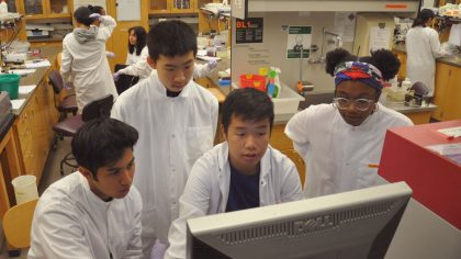 Students at computer in lab